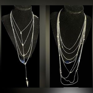 (2) Long Silver Multi-Chain Necklaces
